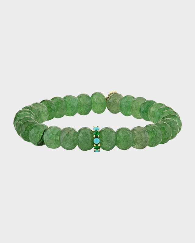 Large Cocktail Emerald and Turquoise Rondelle Bracelet, 8mm